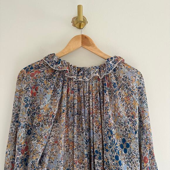 Free People Feeling Groovy Tiered Bell Sleeve Floral Casual Maxi Dress Blue S - Picture 12 of 12